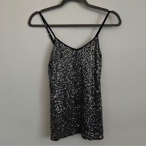 Express Silver Sequin Cami Tank Top Y2K Party Clubwear Going Out Top-Size XS